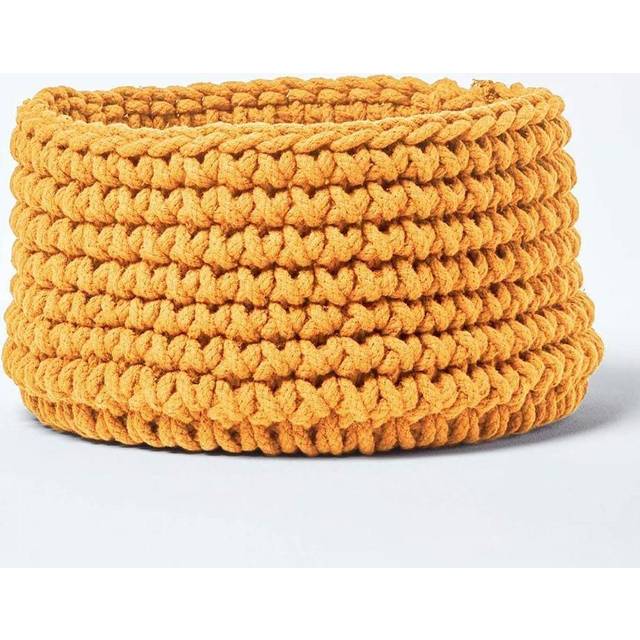 Homescapes - Yellow Cotton Knitted Round Storage Basket, 37 x 21 cm