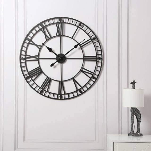 EOS Black Skeleton Wall Clock with Roman Numerals 80cm - Home Garden Direct - 80 x 80 x 2cm