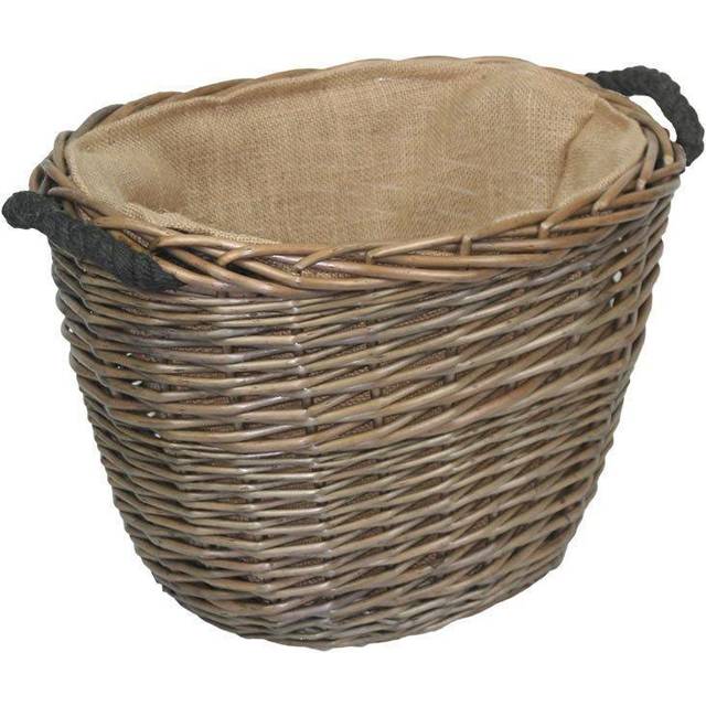 Oval Hessian Lined Wicker Log Basket - Small