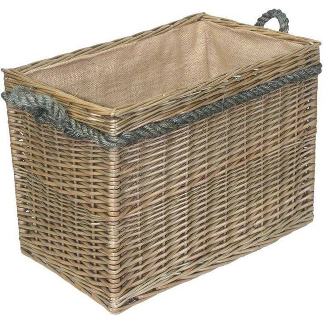 Rectangular Rope Handled Wicker Log Basket - Small