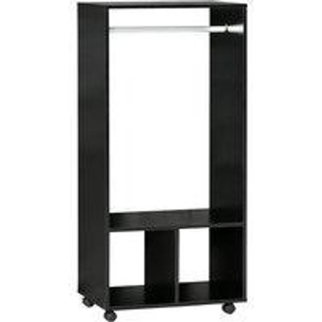 Open Wardrobe with Hanging Rod and Storage Shelves Mobile Garment Rack on Wheels Bedroom - Cloakroom - Black Clothing Organizer - Home Living | TJ Hu