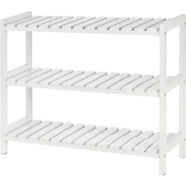 HOMCOM 3-Tier Shoe Rack Wood Frame Slatted Shelves Open Storage, Natural