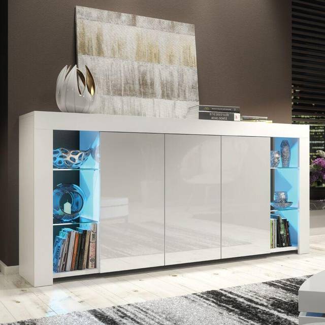 Eden Sideboard - White with Gloss Doors & led 164cm