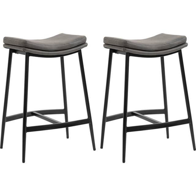Set of 2 Upholstered Curved Seat Bar Stools Grey