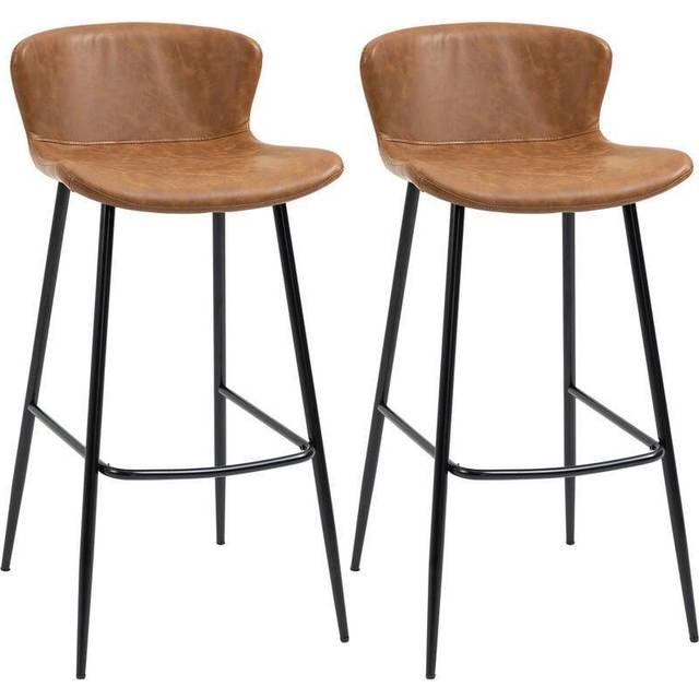 Homcom Bar Stools Set Of 2 Pu Leather Upholstered Kitchen Stools With Back In Brown - One Size