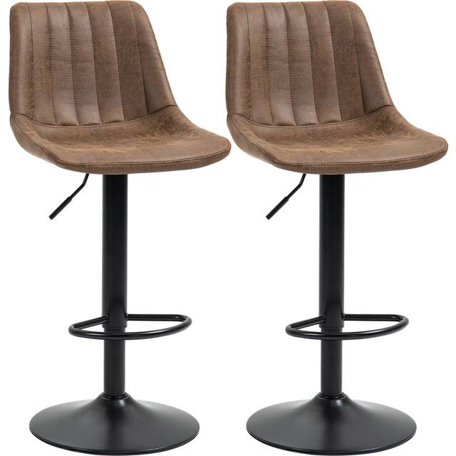 HOMCOM Set Of 2 Microfibre Retro Tub Bar Stools Metal Frame Footrest Seat Brown