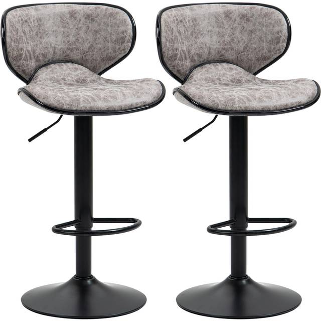 HOMCOM Vintage Bar Stool Set of 2 Faux Leather Adjustable Height Armless Chairs in Grey - One Size