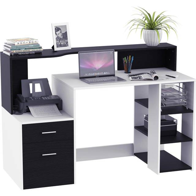 140Lx55Dx92Hcm Wooden Computer Desk Home Office Workstation Furniture Printer Shelf Rack W/Storage Drawer & Shelves-Black/White - CARTER | TJ Hughes