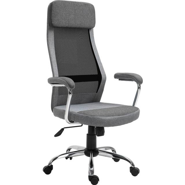 Vinsetto Linen-Feel Mesh Fabric Office Chair: High Back Swivel Desk Chair with Arms, Wheels, Grey Aosom UK