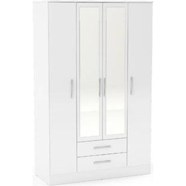 Lynx 4 Door 2 Drawer White Mirror Wardrobe - Birlea