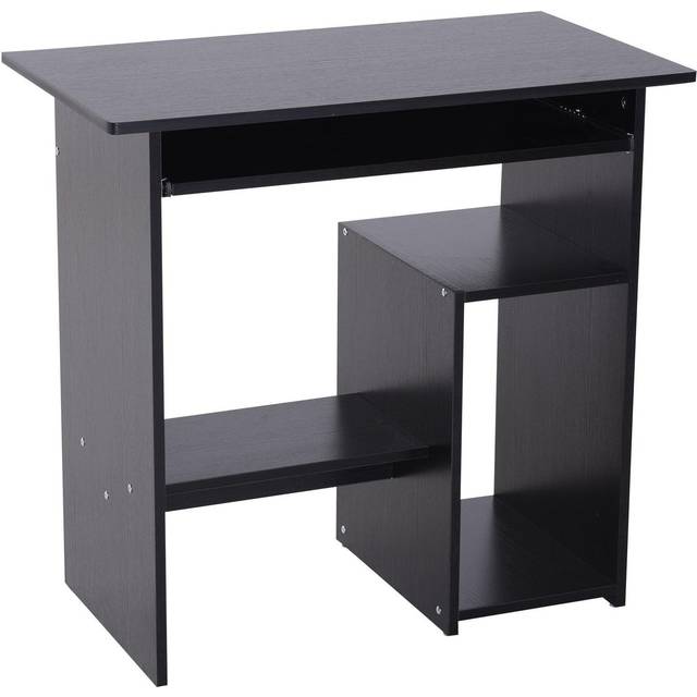 HOMCOM Compact Small Computer PC Table Wooden Desk Keyboard Tray Storage Shelf Modern Corner Table Home Office Gaming and Study Black