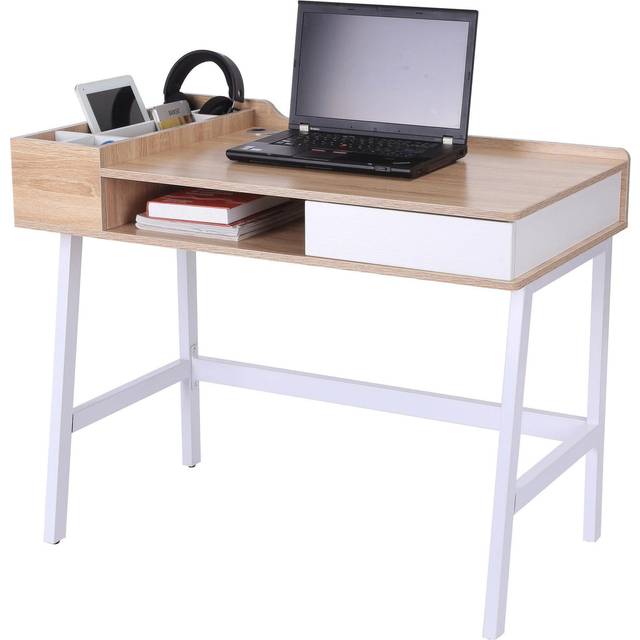 Computer Desk PC Workstation Laptop Table Storage Unit Metal Frame-Oak/White Colour - Home Living | TJ Hughes White