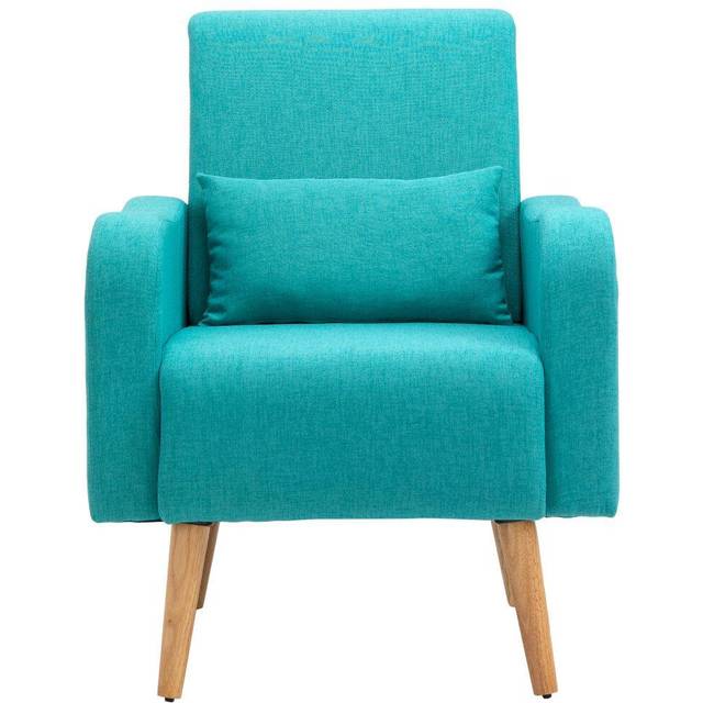 Nordic Armchair Linen-Touch Sofa Chair with Cushioned Pillow & Wood Legs Cream