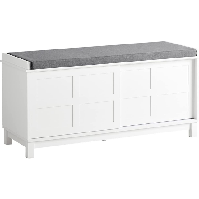 SoBuy FSR86-WShoe Bench Shoe Cabinet &2 Sliding Doors and Seat Cushion