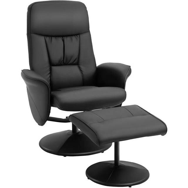 HOMCOM PU Leather 2 Pcs Reclining Armchair Ottoman 360 Swivel Black