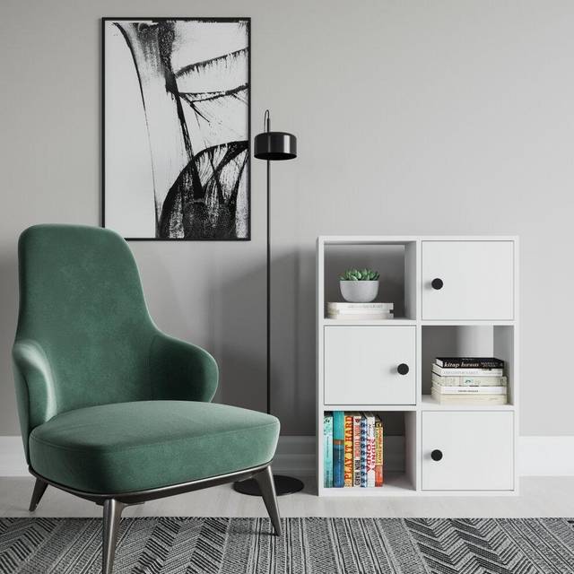 Tasso Bookcase with Cabinets - Sapphire Oak Pattern & Anthracite / 3 - Yellow