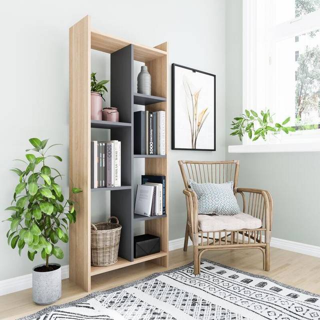 Decorotika - Eden Modern Bookcase Bookshelf Shelving Unit Display Unit - Oak/Anthracite