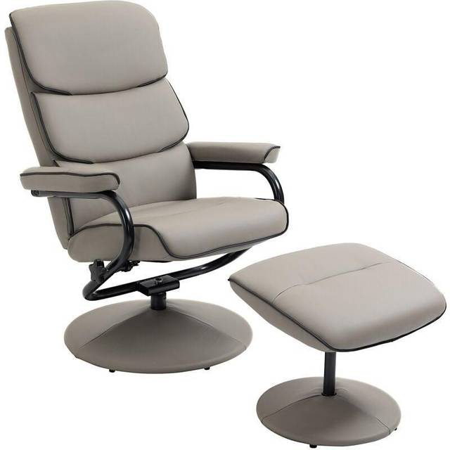 HOMCOM Faux Leather Recliner Chair Ottoman Swivel Lounge w/ Footstool