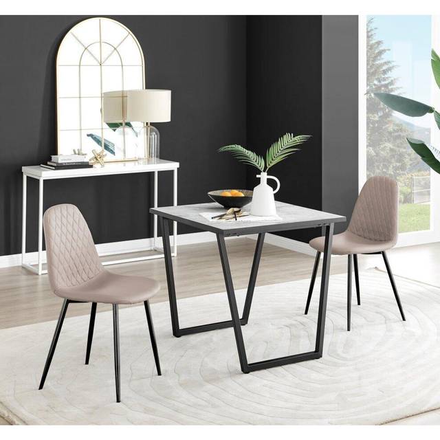 Carson White Marble Effect Square Dining Table and 2 Corona Black Leg Chairs - Cappuccino - Brown
