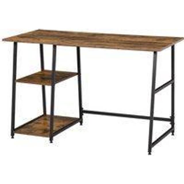 Writing Desk Working Station Home Office Table with 2 Shelves Computer Gaming Desk Steel Frame Black and Rustic Brown - CARTER | TJ Hughes