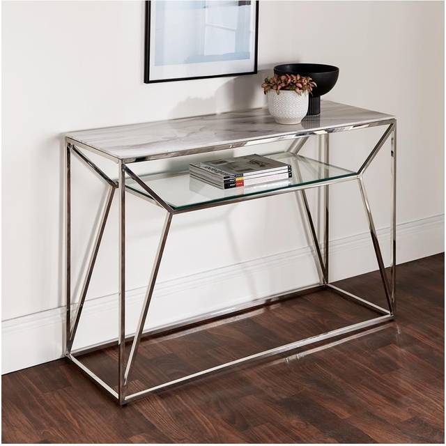 Marble Glass Console Table - Silver - One Size