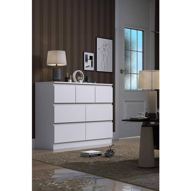 Fwstyle Modern 7 Drawer Merchant Chest – Matt White, White