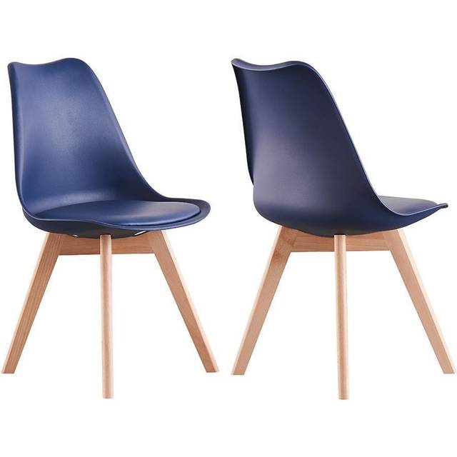 Set of 2 Scandinavian Dining Chairs Leather Cushions Solid Wood Legs - Royal - One Size
