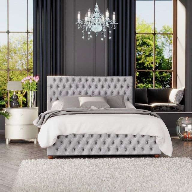 Laurence Llewelyn-Bowen Seren Ottoman Storage Bed in Mirazzi Velvet Fabric, Custom Made in Silver | Size: Super King