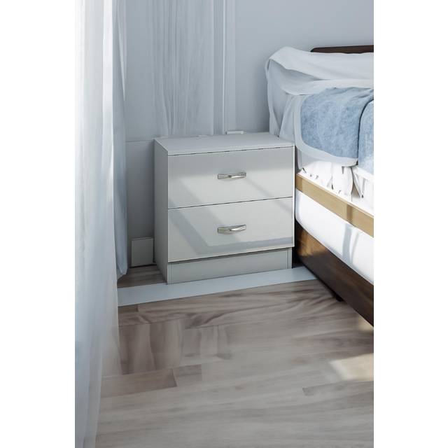 FWStyle Chilton 2 Drawer Grey Gloss Bedside Table