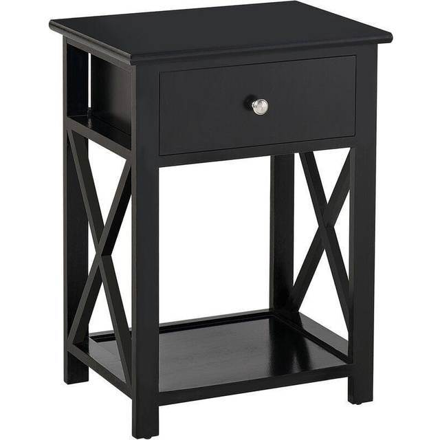 Homcom 55Cm End Side Table W/ Drawer Shelf Home Storage Furniture In Black - One Size