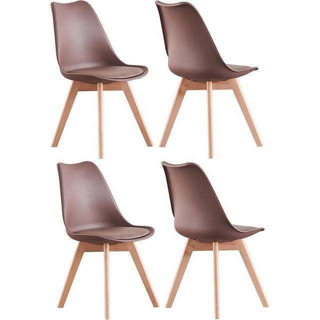 Set of 4 Lorenzo Retro Plastic Dining Chairs with Padded Seat Dining Room Chairs - White