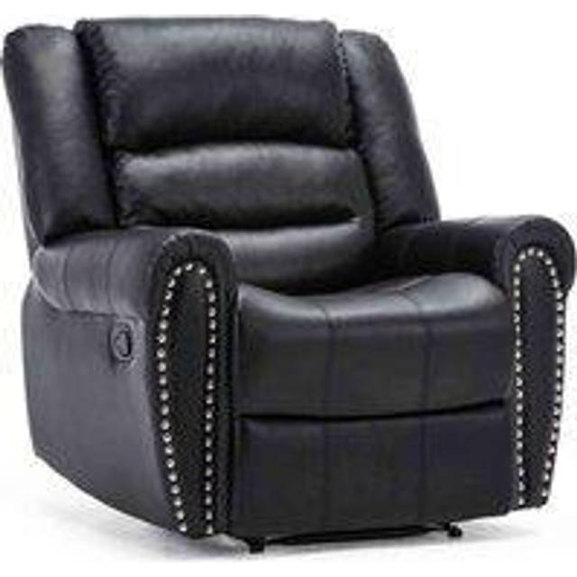 (Black) Denver Bonded Leather Recliner Armchair W Stud Sofa Home Lounge Chair Reclining