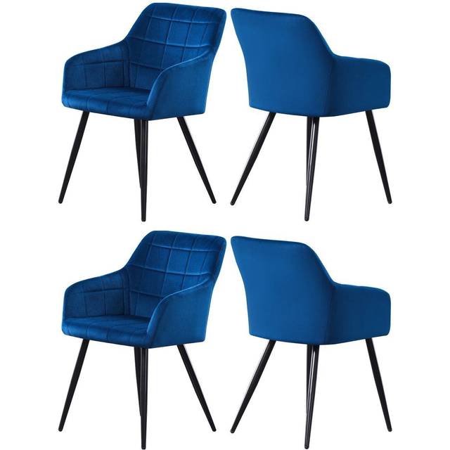 Pn Home - Set of 4 Camden Modern Velvet Dining Chairs - Ergonomic Curved back with Metal Legs - Armchair for Dining Room Kitchen Living Room - Blue