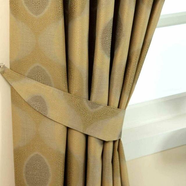Homescapes Gold Jacquard Tie Back Pair Modern Curve Design - Yellow