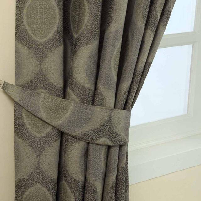 Homescapes Grey Jacquard Tie Back Pair Modern Curve Design