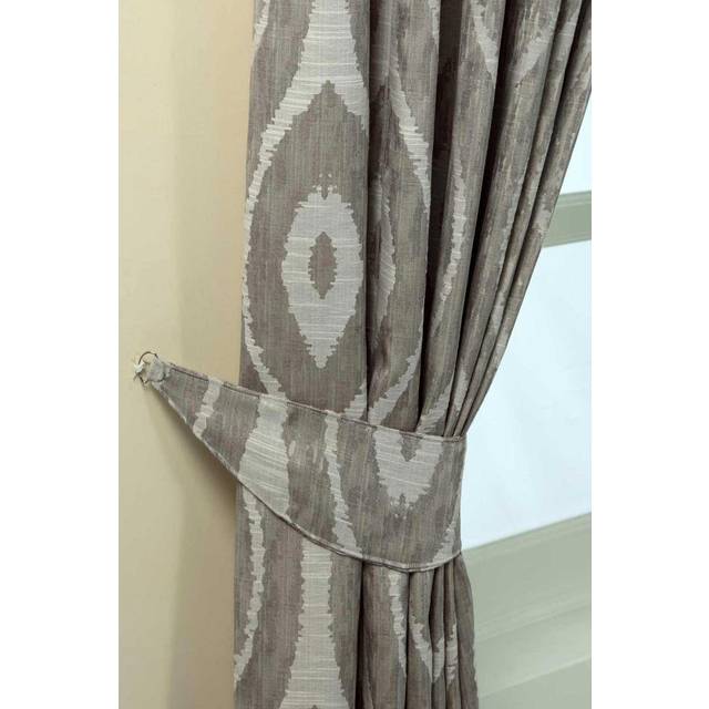 Homescapes Grey Jacquard Curtain Tie Back Pair Abstract Ikat Design