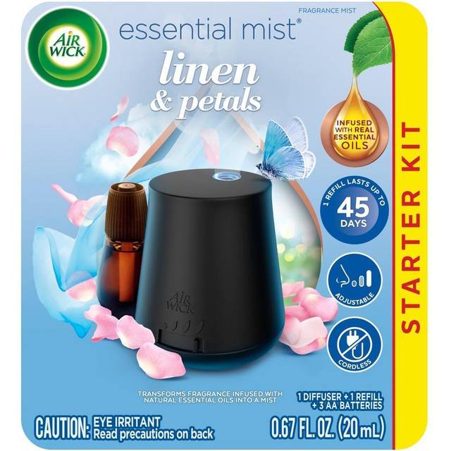 Air Wick Essential Mist Starter Kit (Gadget + 1 Refill)  Linen & Petals  Air Freshener  Essential Oils