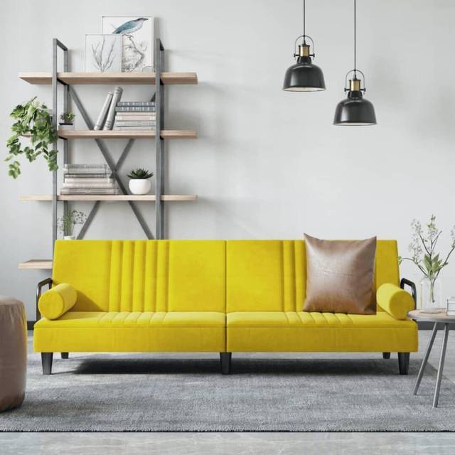 Bäddsoffa med armstöd gul sammet