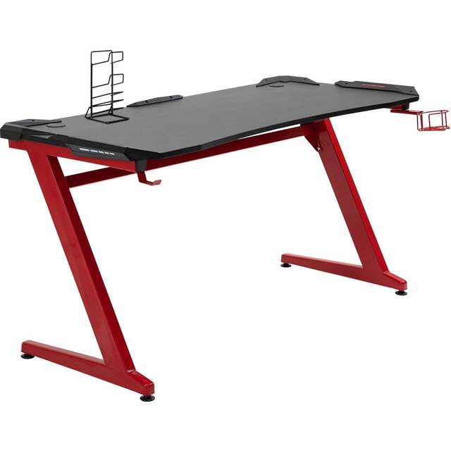 HOMCOM Gaming Desk, Ergonomic Home Office Desk, Gamer Workstation Racing Table w/ Headphone Hook & Cup Holder, 122 x 66 x 86cm, Black & Red Aosom UK