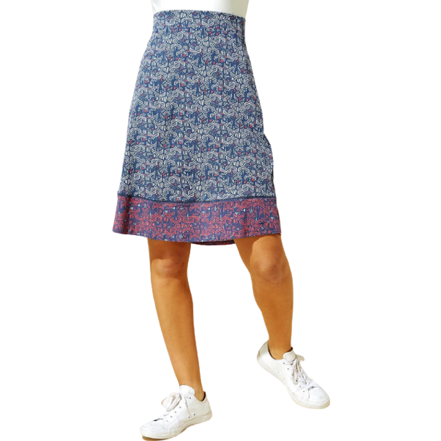 Elastic Waist Mosaic Print A Line Skirt - Blue - Size 20 - Roman