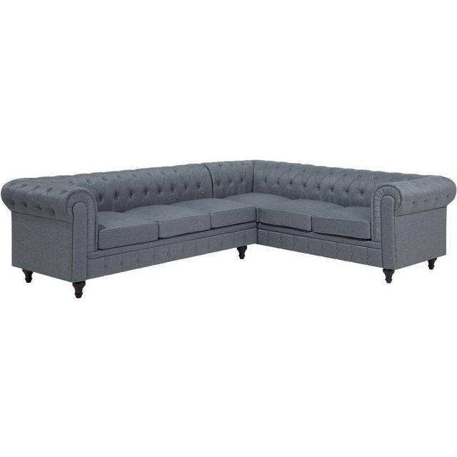 Left Hand Fabric Corner Sofa Grey CHESTERFIELD