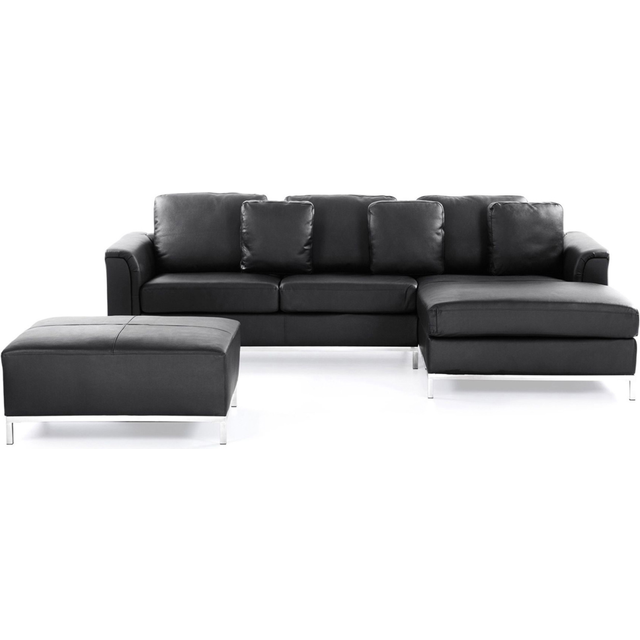 Beliani - Modern Black Leather Couch Corner Sofa with Ottoman Left Hand Oslo