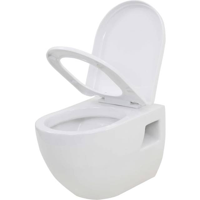 vidaXL Vägghängd toalett med dold cistern keramik vit