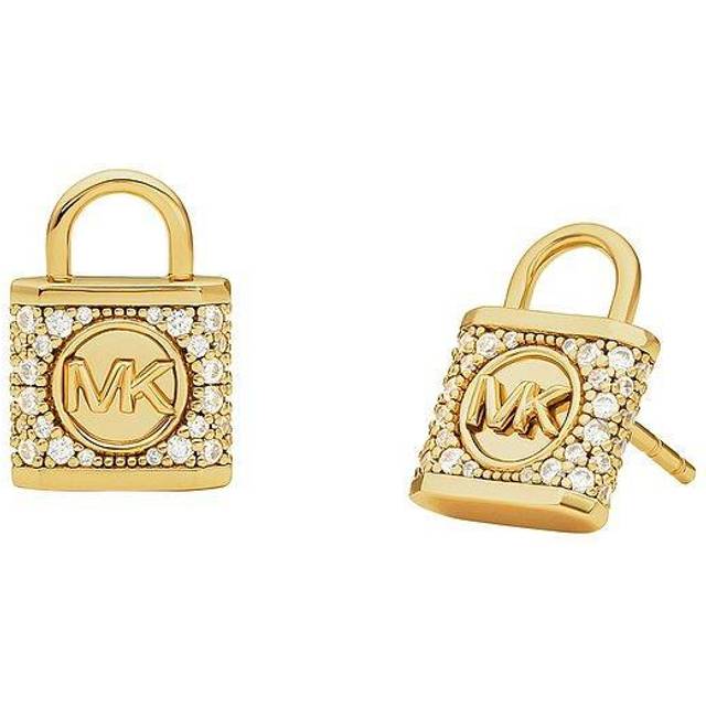 Michael Kors Gold Tone Cubic Zirconia Padlock Stud Earrings