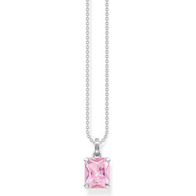 THOMAS SABO Silver & Pink Octagon Cut Cubic Zirconia Necklace KE1964-051-9-L45V