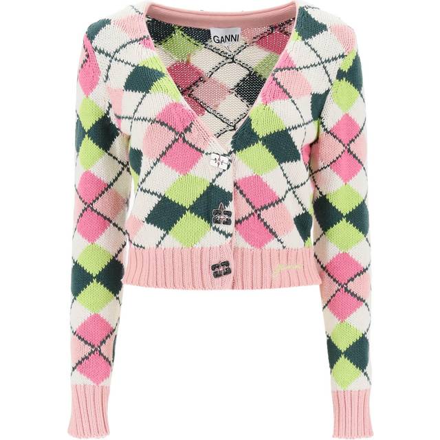 Ganni Intarsia-Knit Organic Cotton Cardigan - XXS - Multi