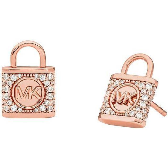 Michael Kors 14ct Rose Gold Plated Cubic Zirconia Logo Padlock Stud Earrings MKC1628AN791