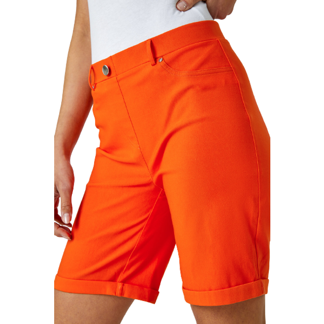 Roman Orange Elastic Waist Turn Up Stretch Shorts - Size 10