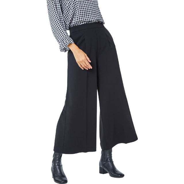 Elastic Waist Wide Leg Cropped Culottes - Black - Size 10 - Roman