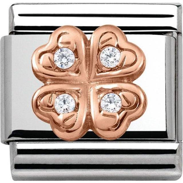 Nomination Classic Rose Gold Clover and White Zirconia Charm - Silver,Rose,White